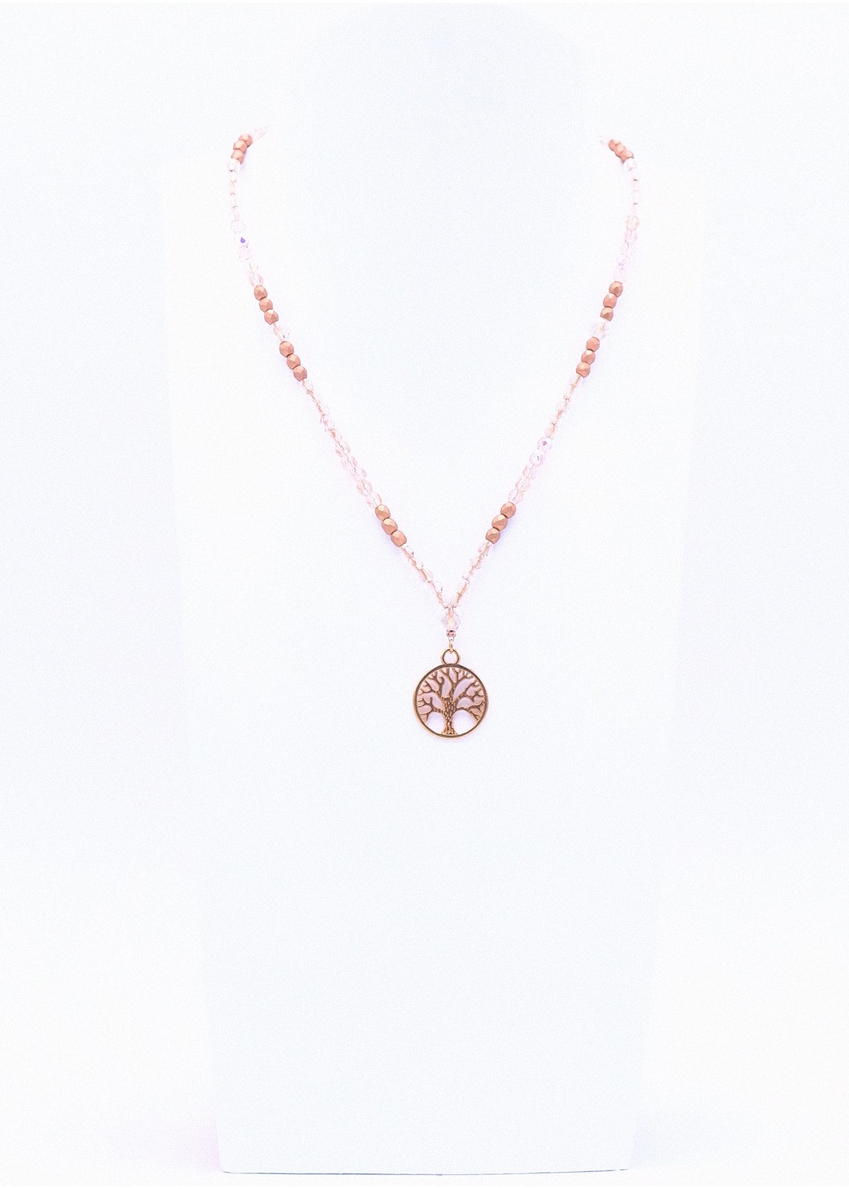 Perlano Glasperlenkette Rosegold Halskette mit Lebensbaum