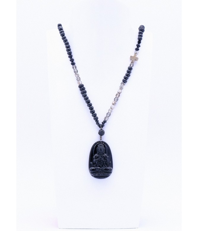 Halskette Obsidian Buddha Perlenkette Schwarz