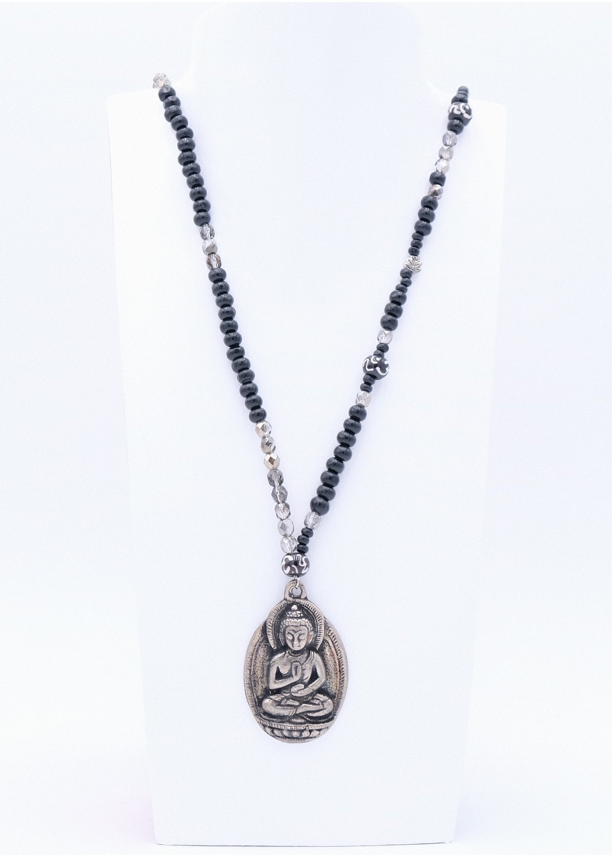 Halskette Metall Buddha Perlenkette Schwarz