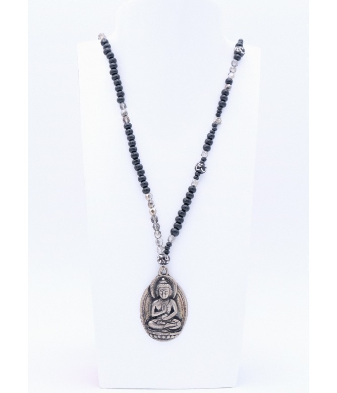 Halskette Metall Buddha Perlenkette Schwarz