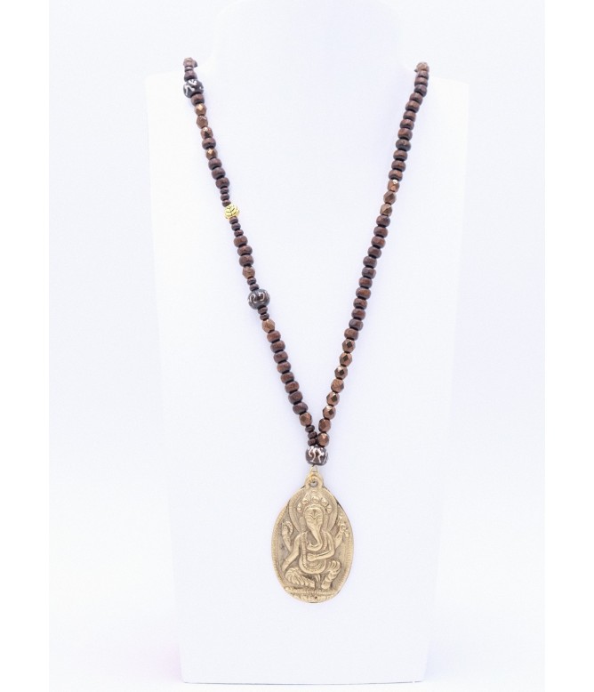 Halskette mit Ganesha Anhänger in Dunkelbraun